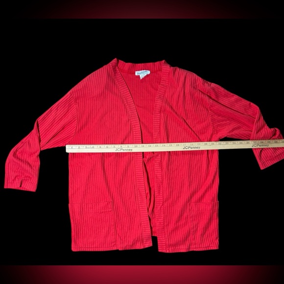 Red Ribbed Open Cardigan - Picture 4 of 10